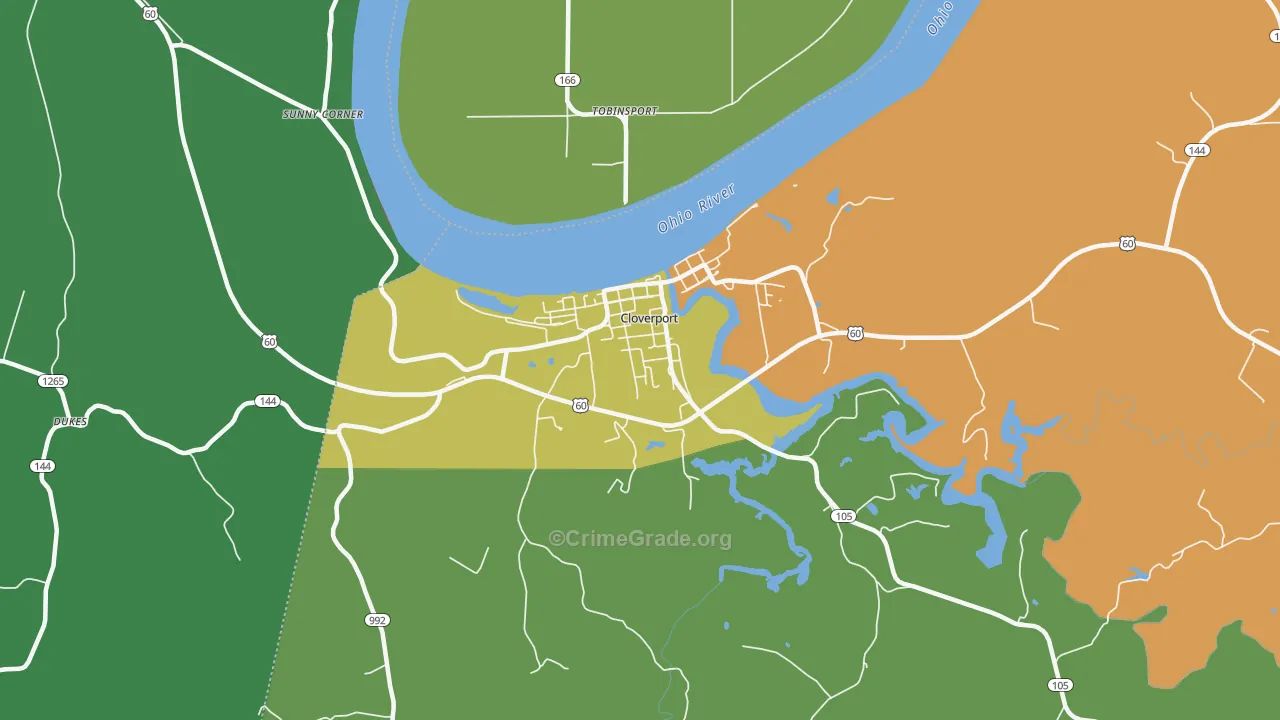 Cloverport, KY Map of Assault Rates