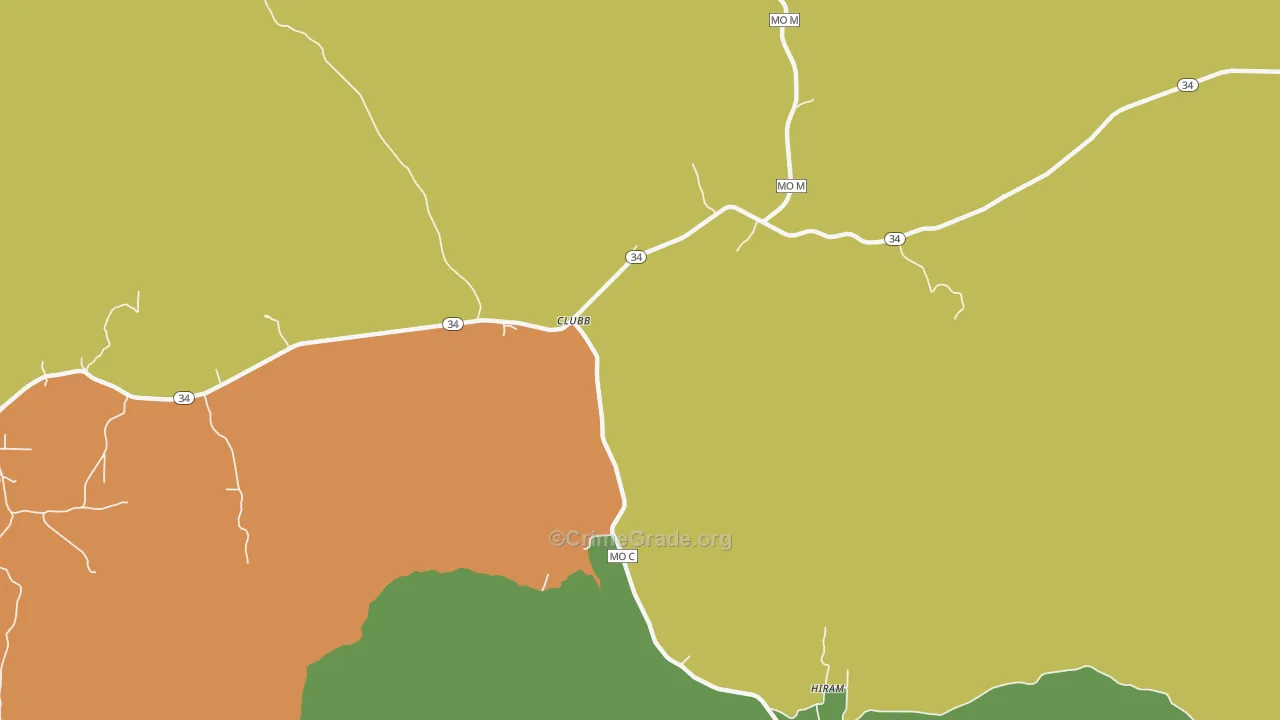 Clubb, MO Map of Assault Rates