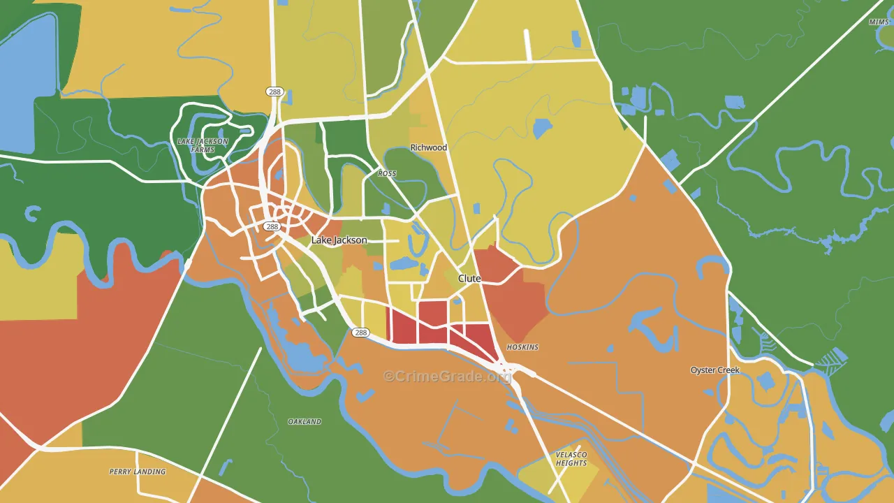 Clute, TX Map of Assault Rates