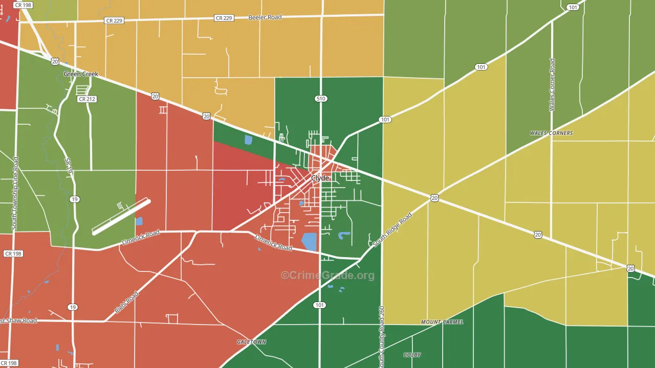 Clyde, OH Map of Assault Rates