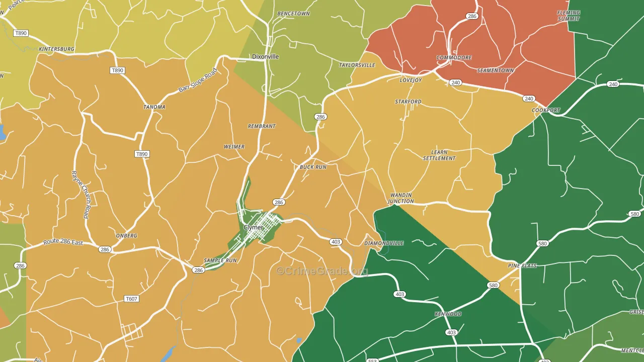 Clymer, PA Map of Assault Rates