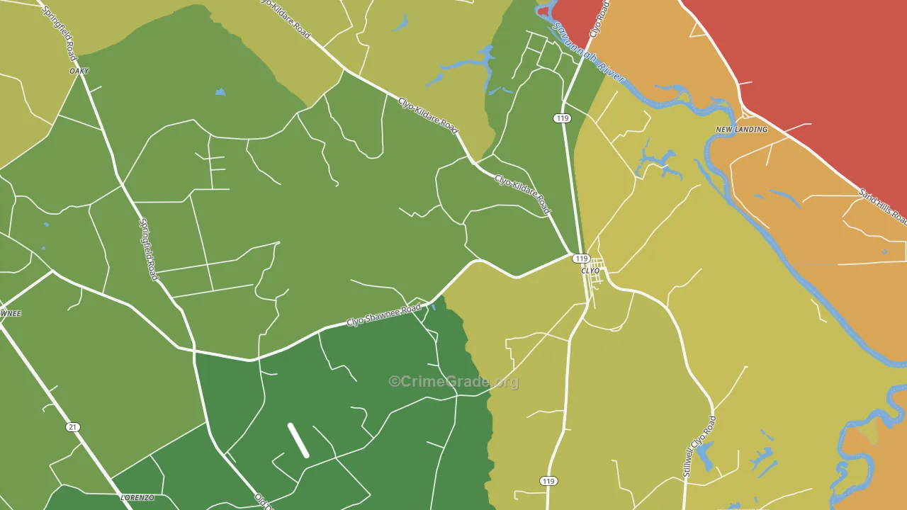 Clyo, GA Map of Assault Rates
