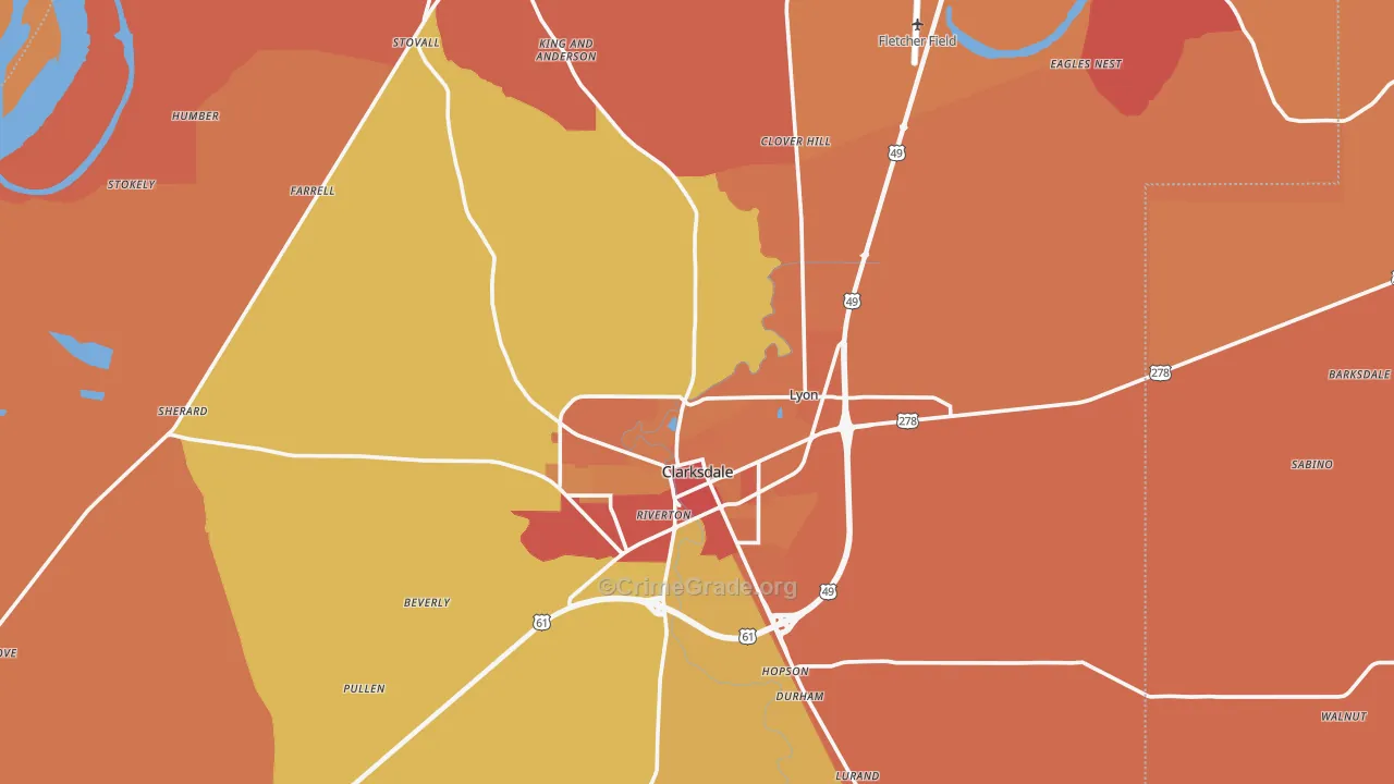 Coahoma County, MS Map of Assault Rates