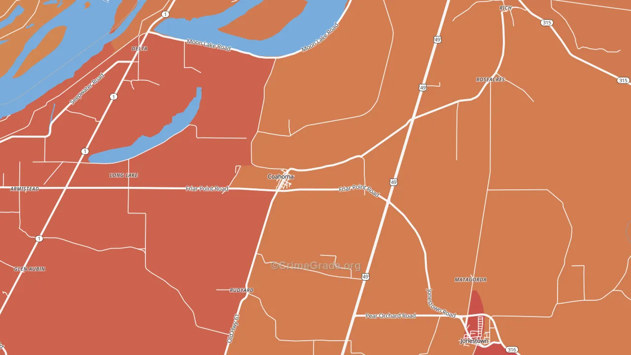 Coahoma, MS Map of Assault Rates