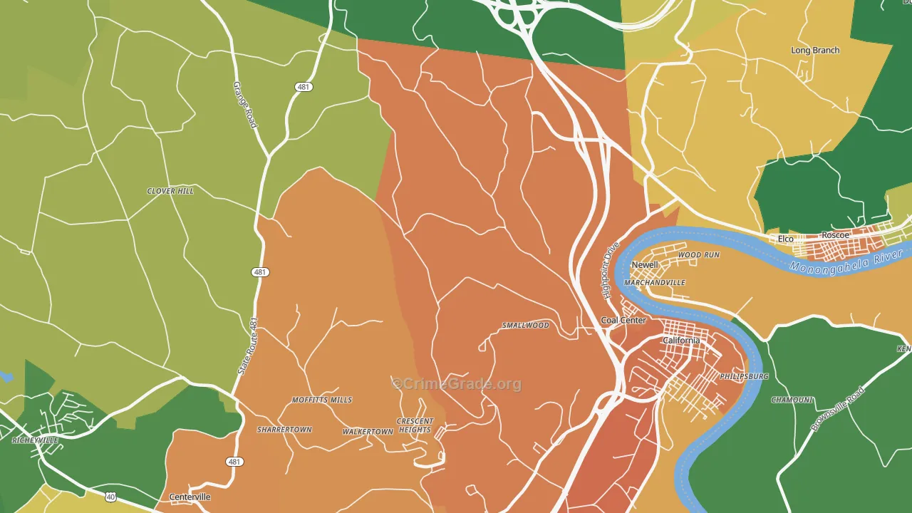 Coal Center, PA Map of Assault Rates