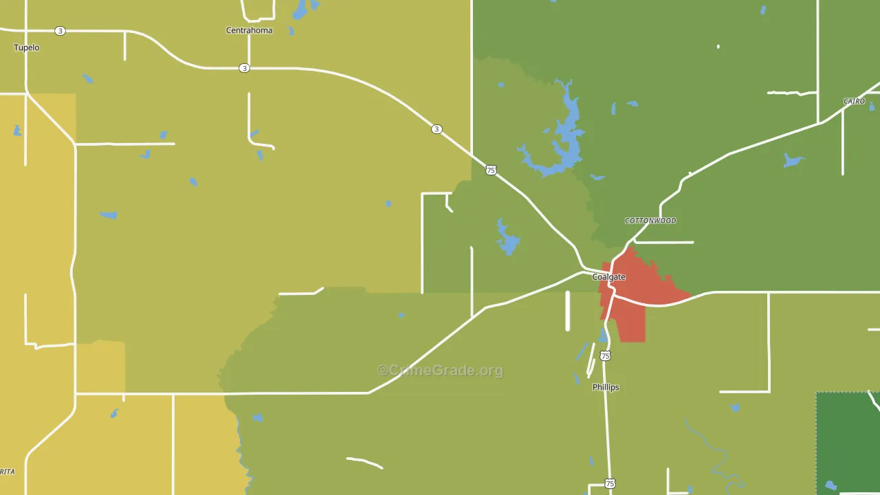Coal County, OK Map of Assault Rates