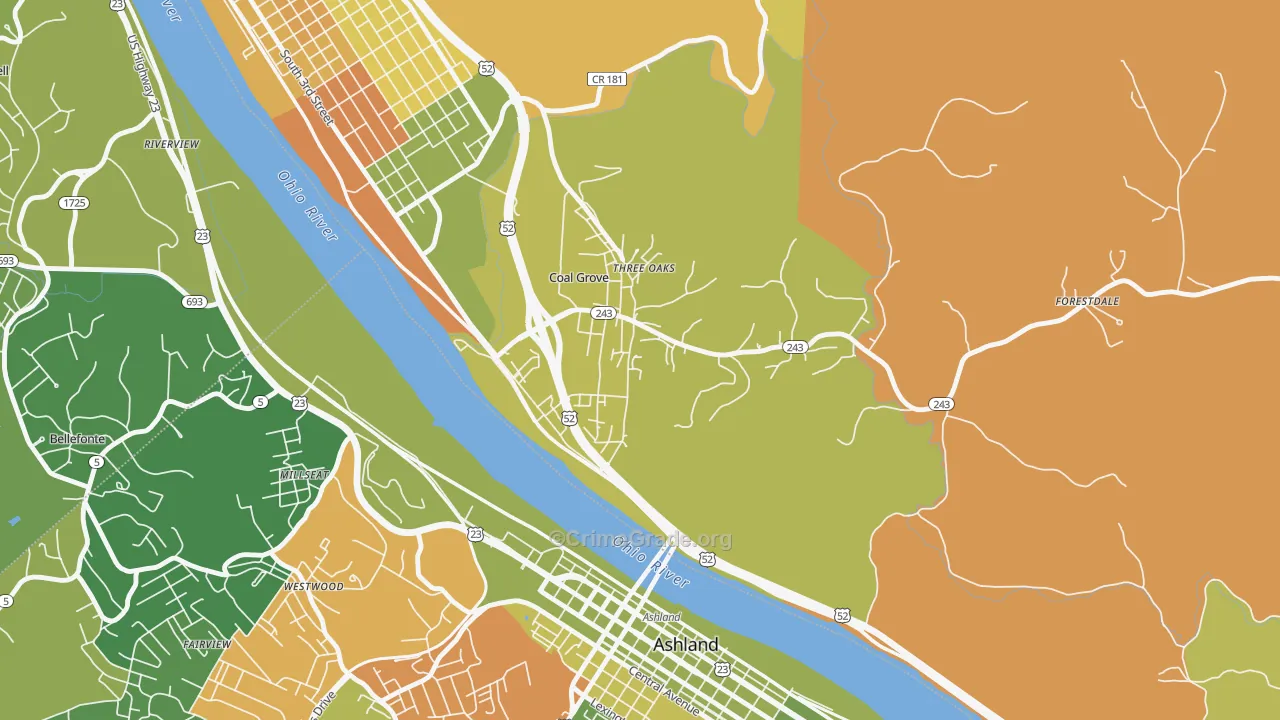 Coal Grove, OH Map of Assault Rates