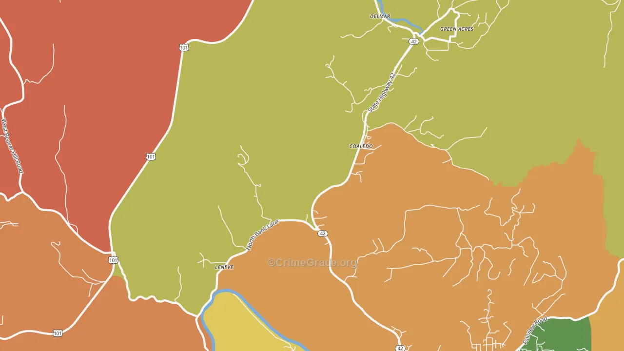 Coaledo, OR Map of Assault Rates