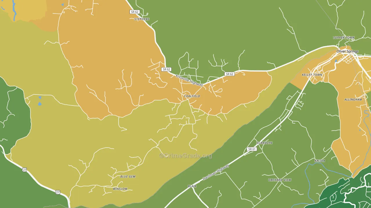 Coalfield, TN Map of Assault Rates