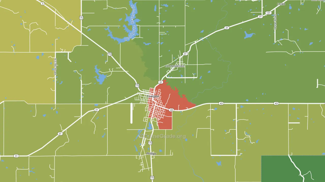 Coalgate, OK Map of Assault Rates
