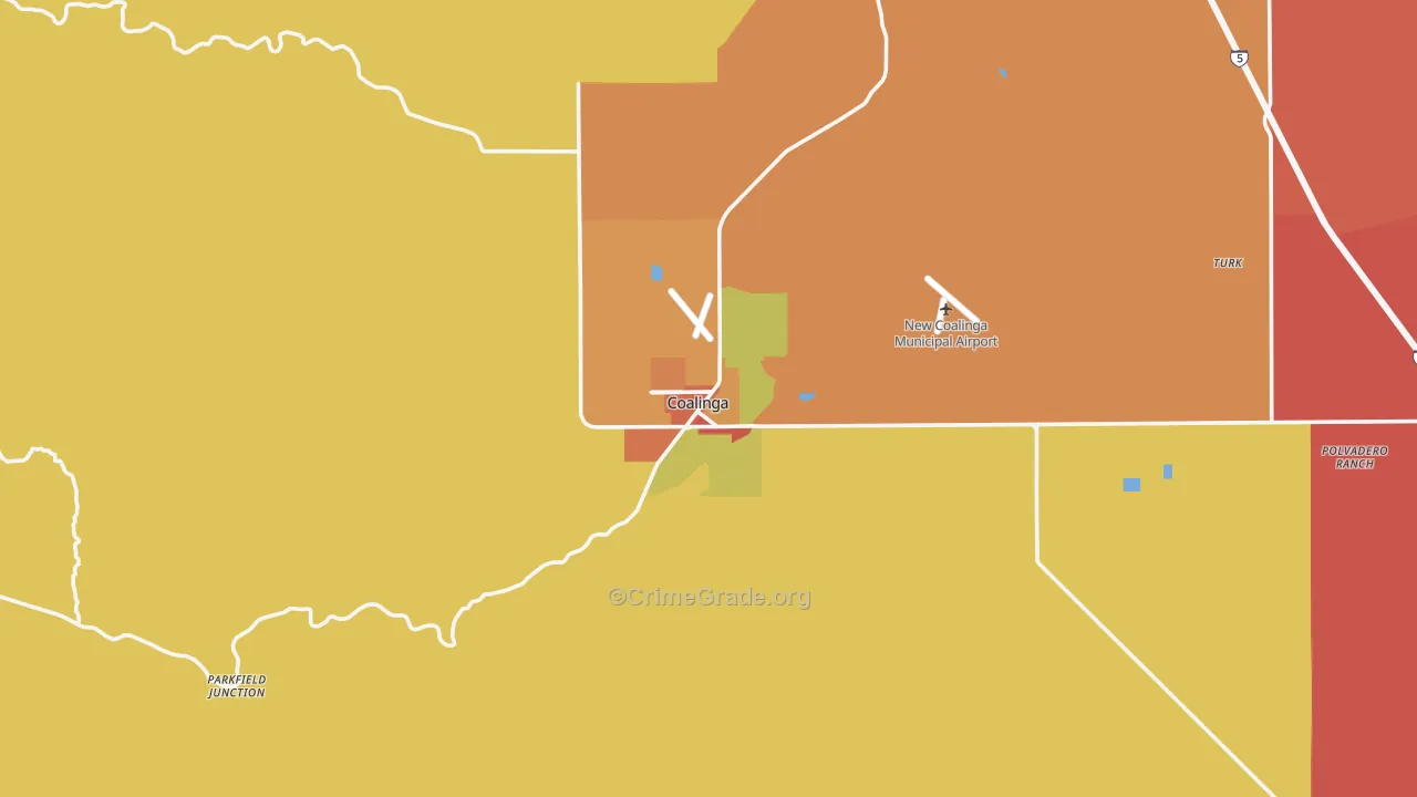 Coalinga, CA Map of Assault Rates