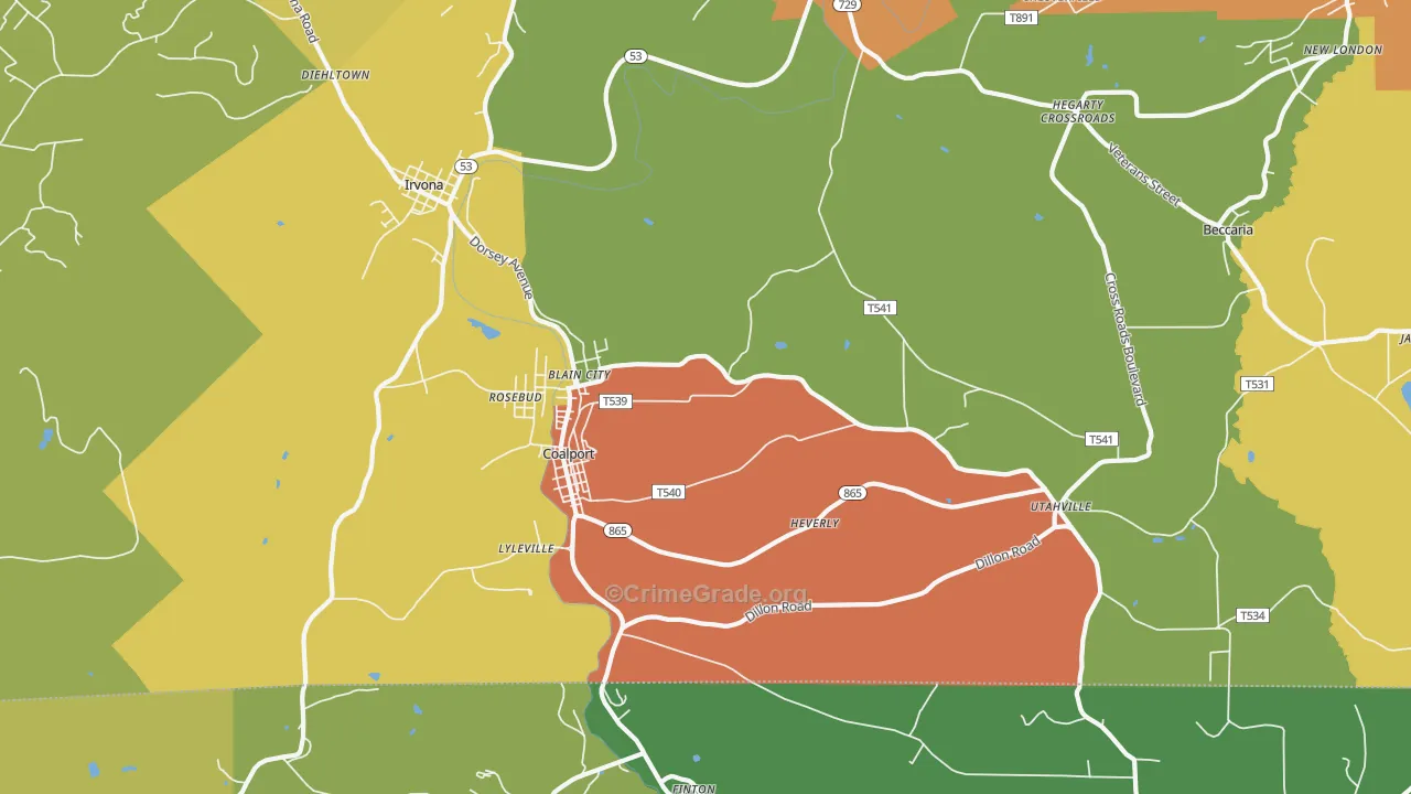 Coalport, PA Map of Assault Rates
