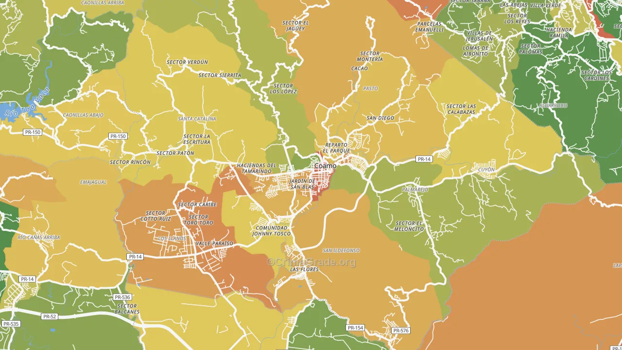 Coamo Municipio, PR Map of Assault Rates