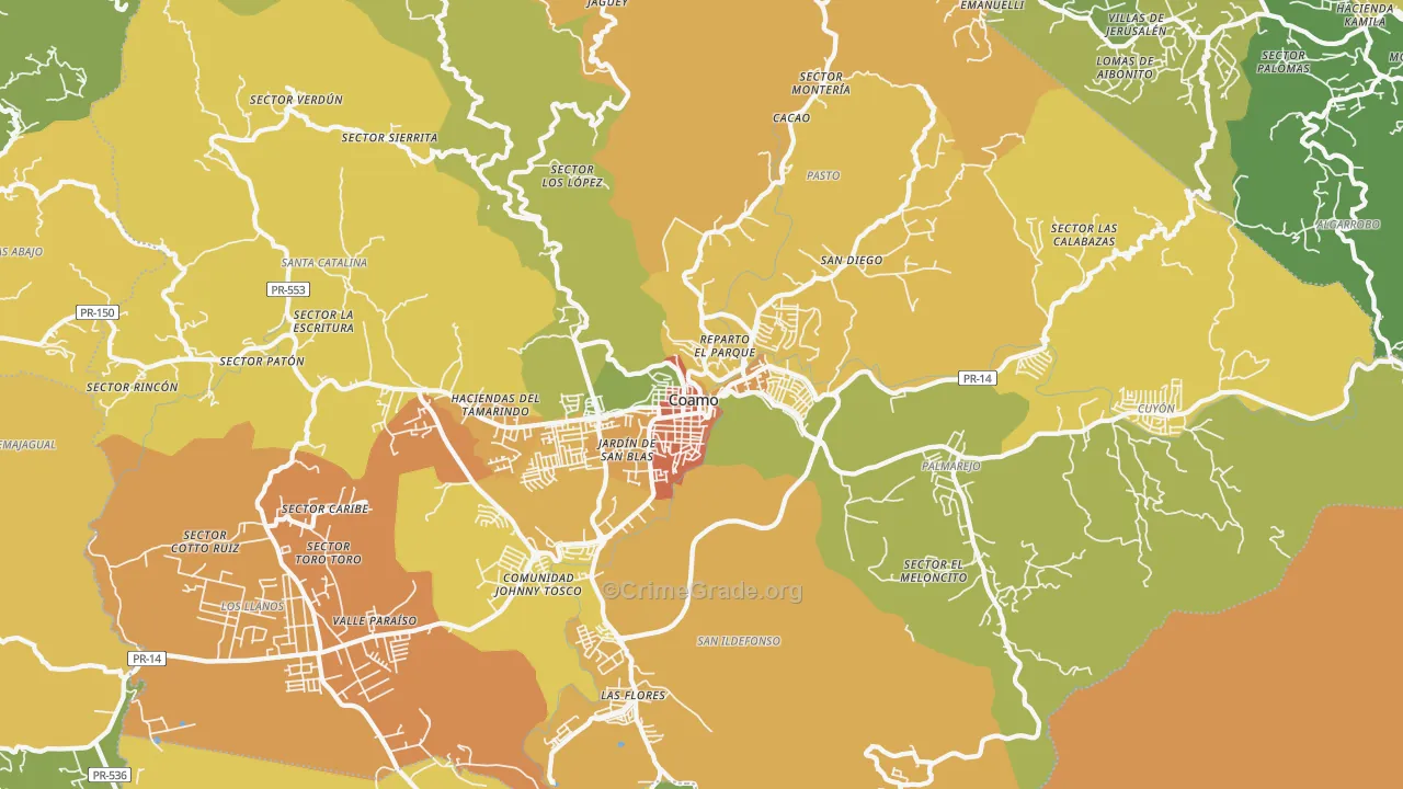 Coamo, PR Map of Assault Rates