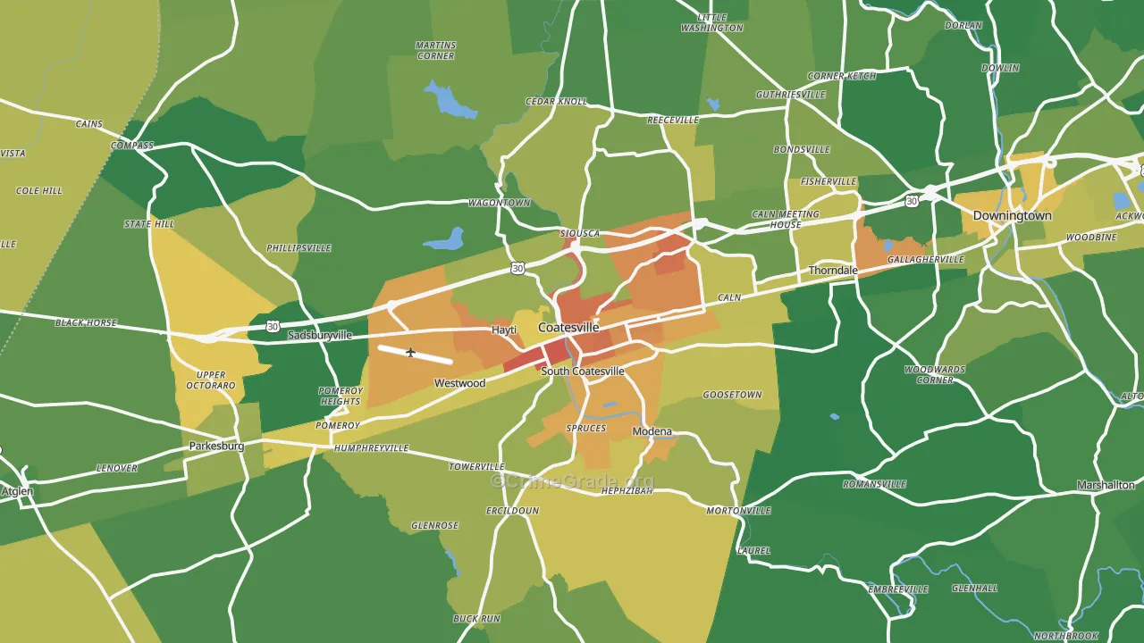 Coatesville, PA Map of Assault Rates