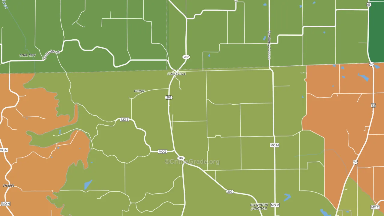 Coatsville, MO Map of Assault Rates