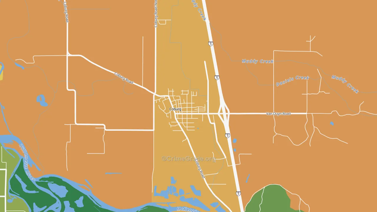 Coburg, OR Map of Assault Rates
