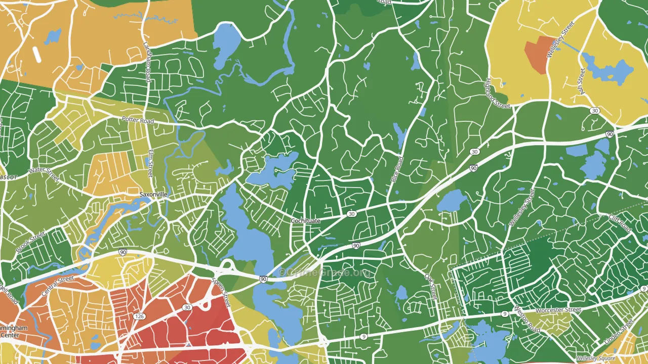 Cochituate, MA Map of Assault Rates