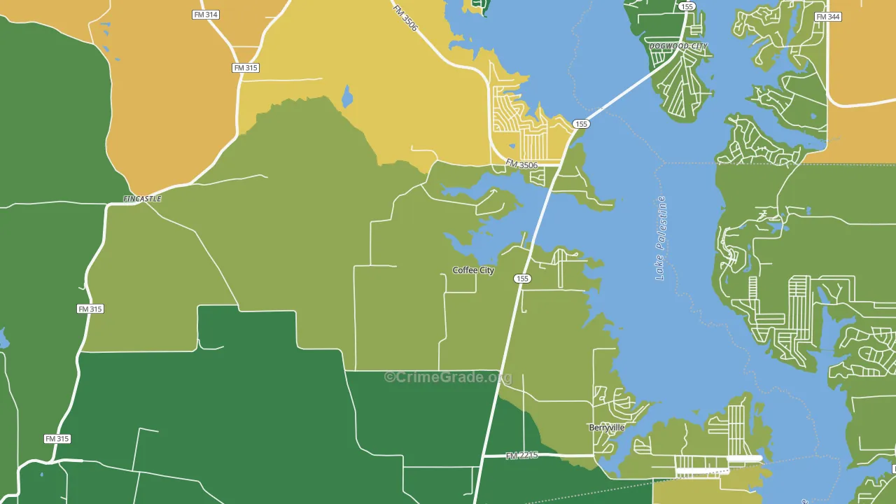 Coffee City, TX Map of Assault Rates