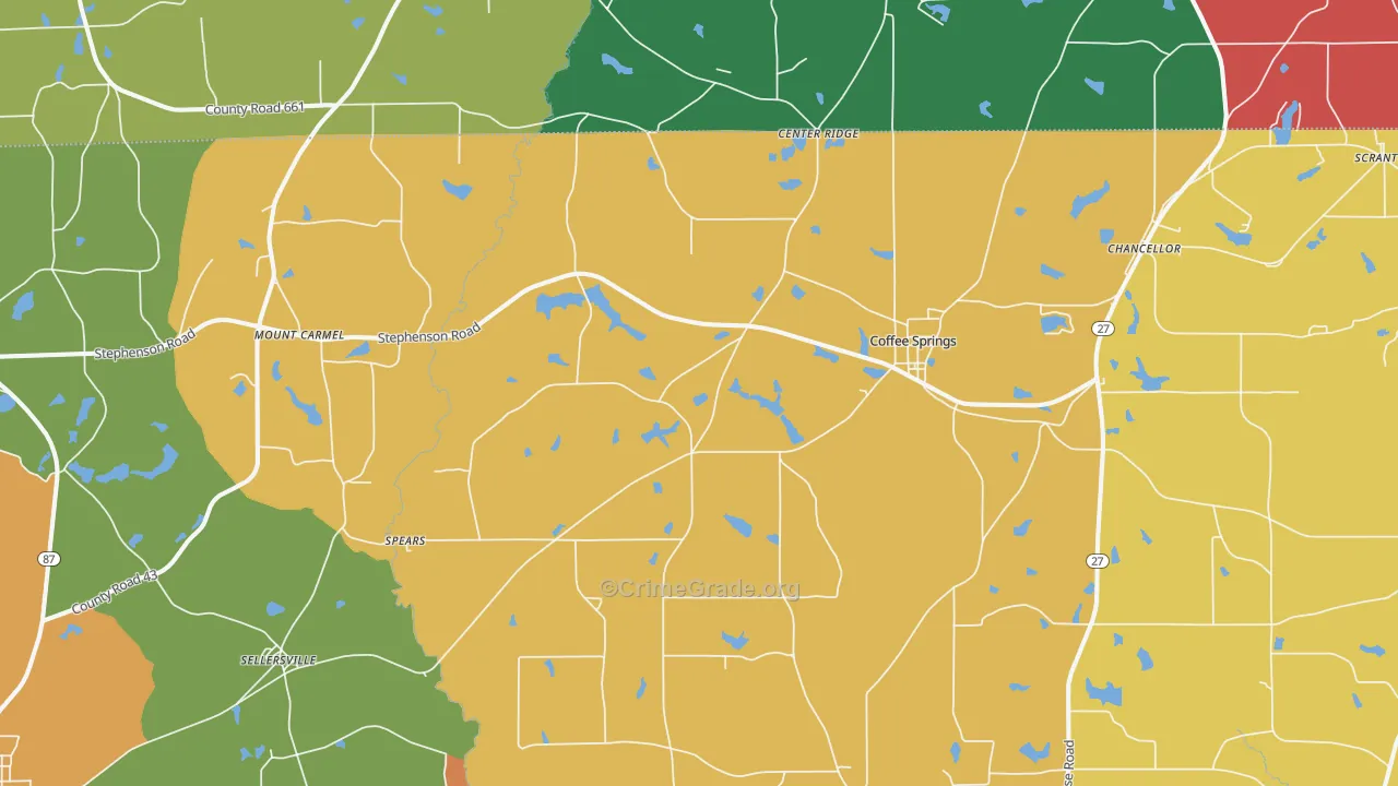 Coffee Springs, AL Map of Assault Rates