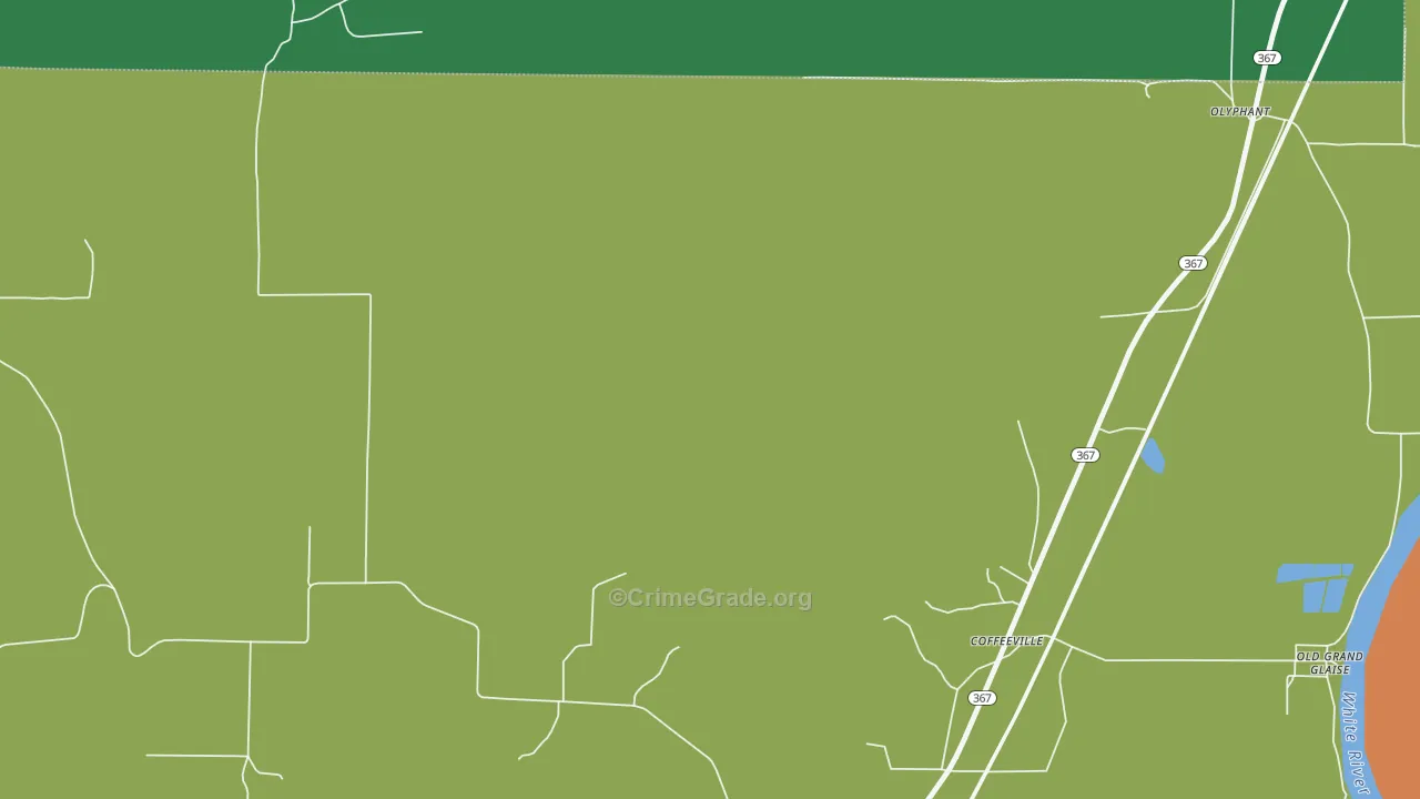 Coffeeville, AR Map of Assault Rates