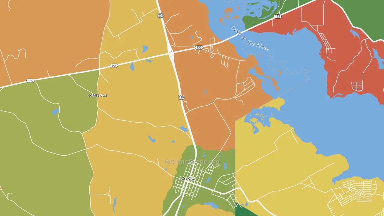 Coffeeville, TX Map of Assault Rates