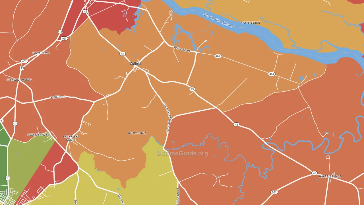 Cofield, NC Map of Assault Rates