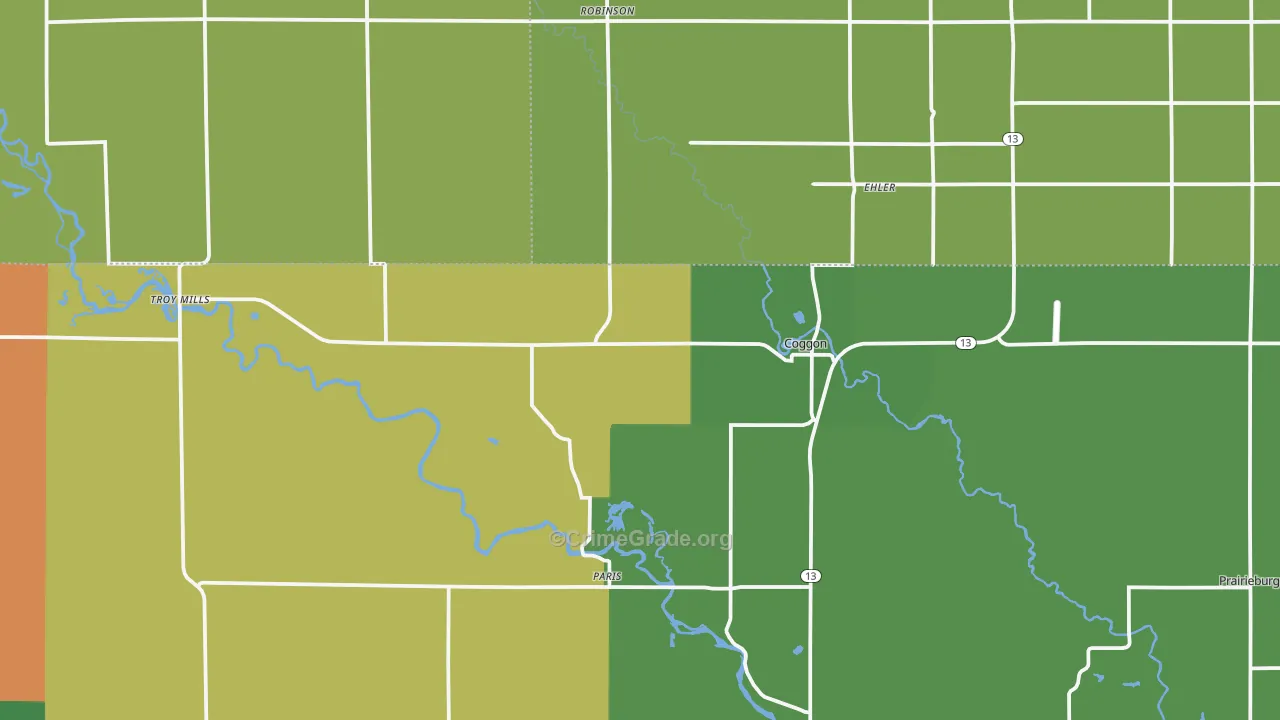 Coggon, IA Map of Assault Rates