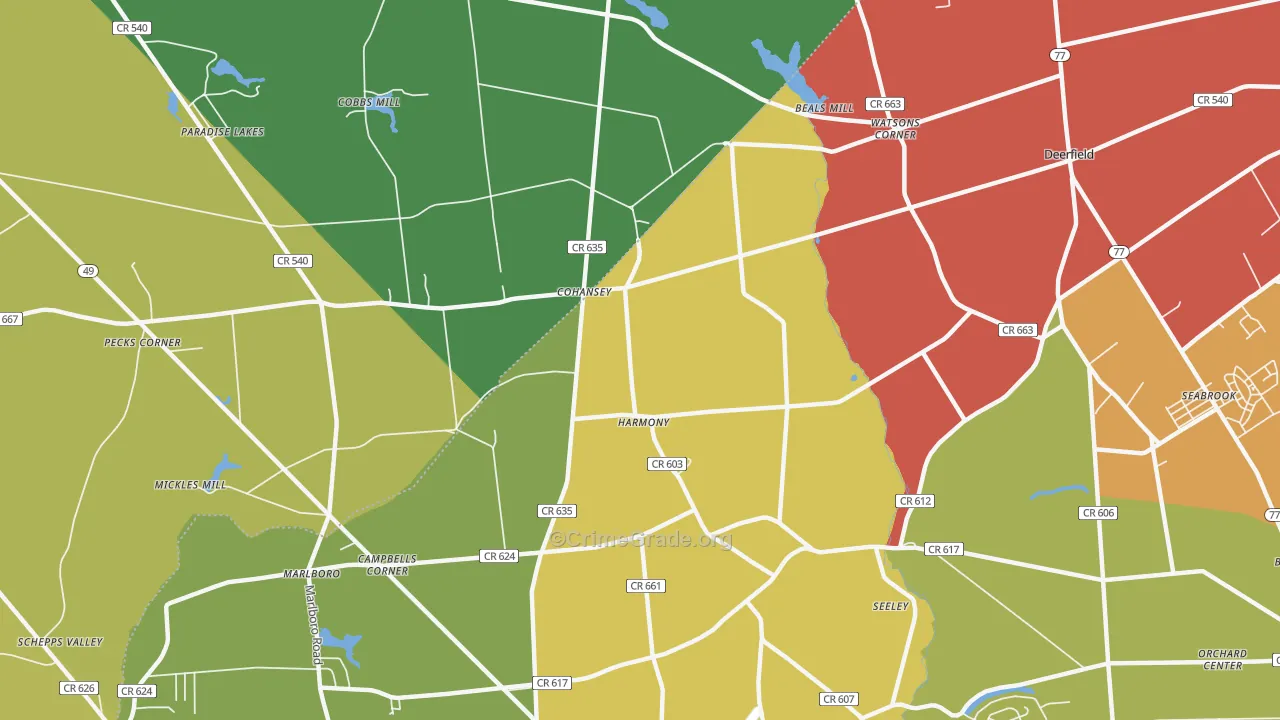 Cohansey, NJ Map of Assault Rates