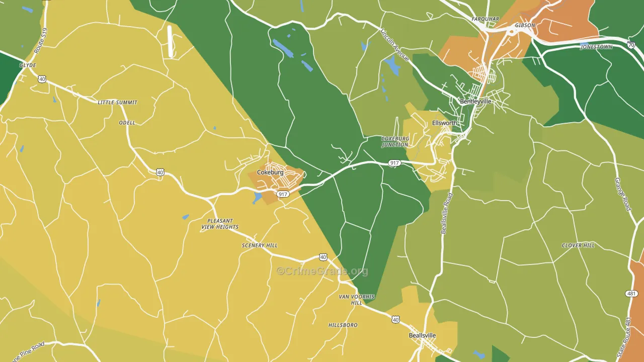 Cokeburg, PA Map of Assault Rates