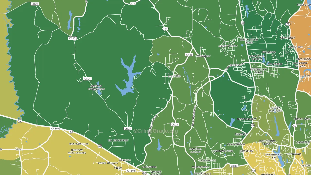 Coker, AL Map of Assault Rates