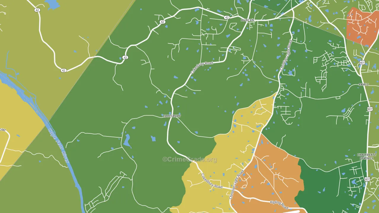 Cokesbury, NC Map of Assault Rates