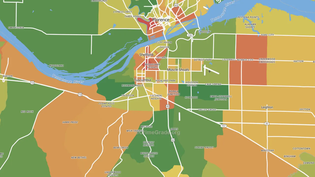 Colbert County, AL Map of Assault Rates