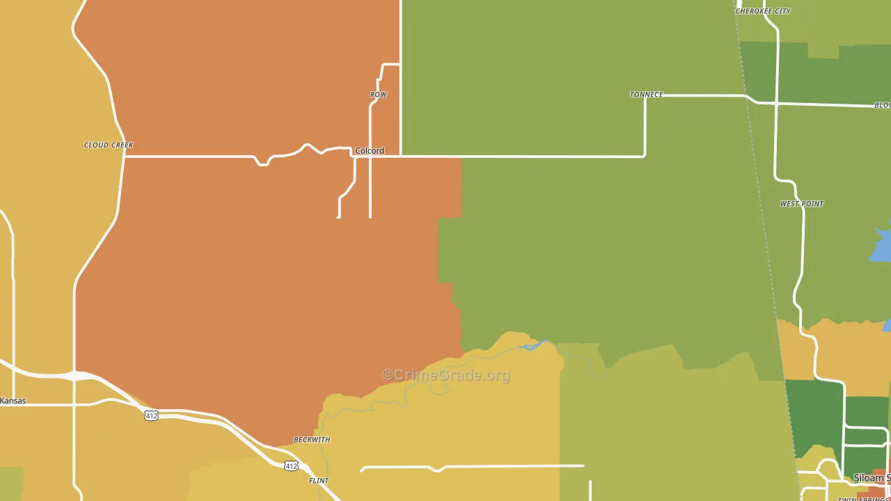 Colcord, OK Map of Assault Rates