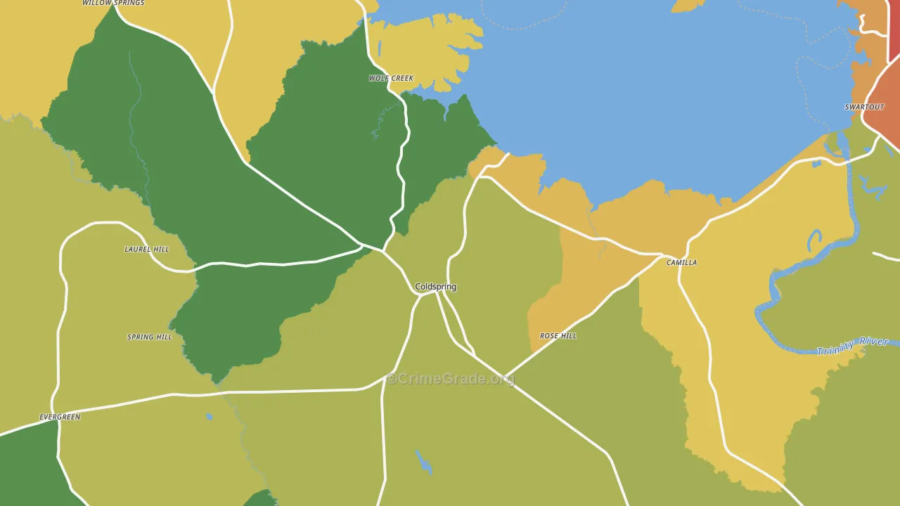 Coldspring, TX Map of Assault Rates