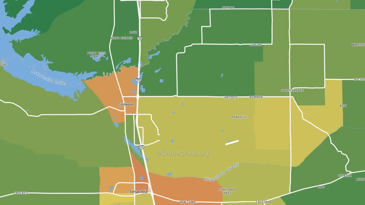 Coldwater, MS Map of Assault Rates