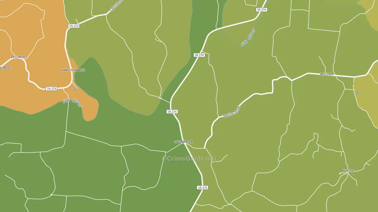 Coldwater, TN Map of Assault Rates