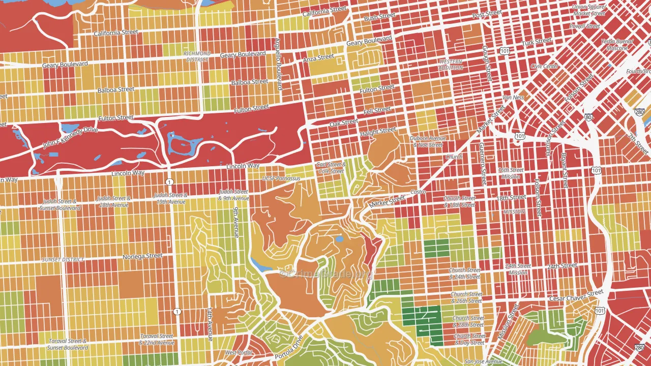 Cole Valley, San Francisco, CA Map of Assault Rates