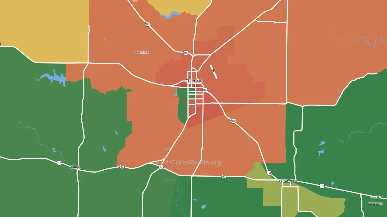 Coleman County, TX Map of Assault Rates