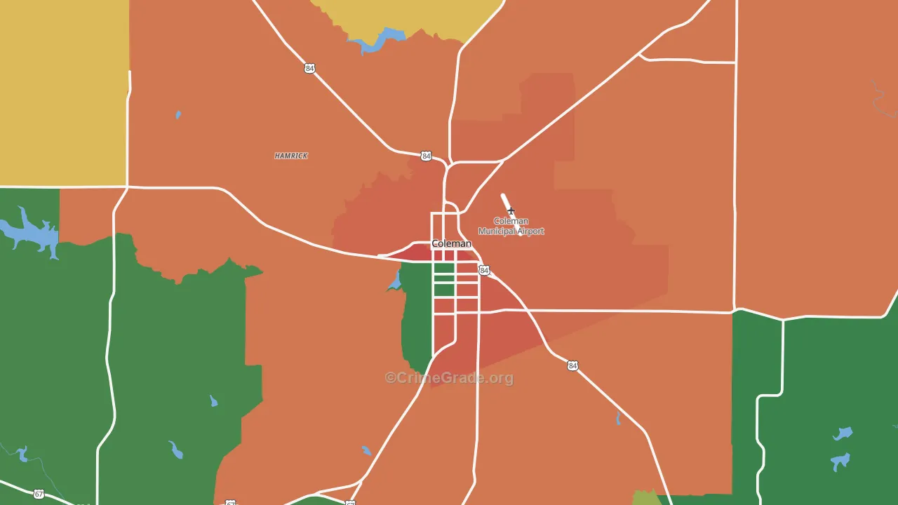 Coleman, TX Map of Assault Rates