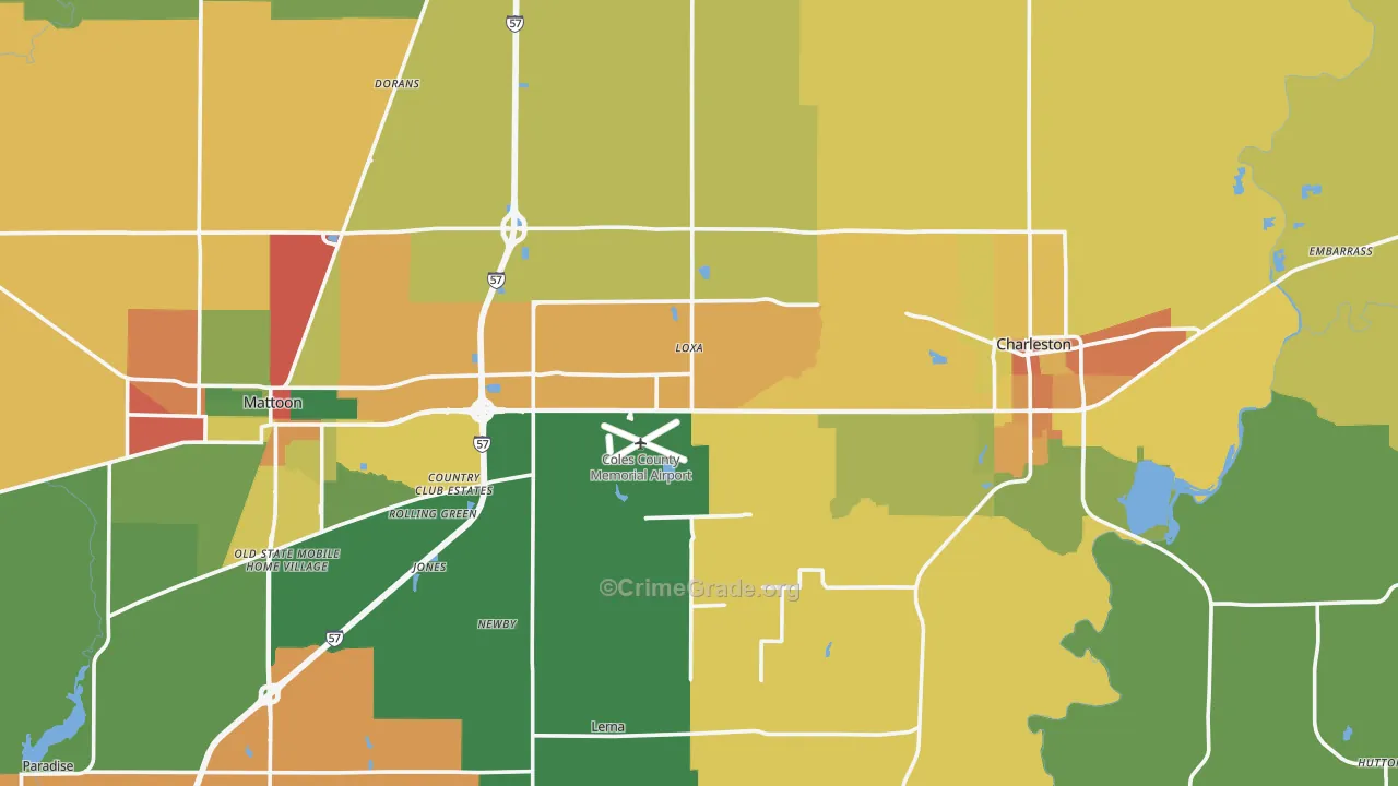 Coles County, IL Map of Assault Rates