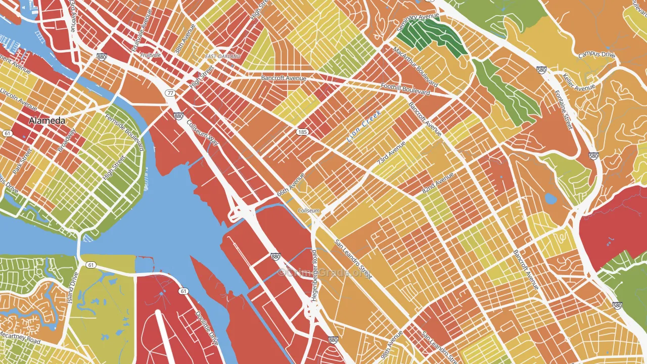 Coliseum, Oakland, CA Map of Assault Rates