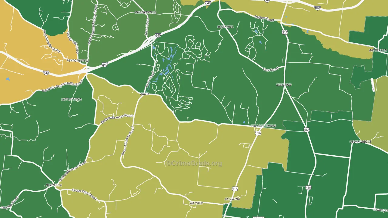 College Grove, TN Map of Assault Rates