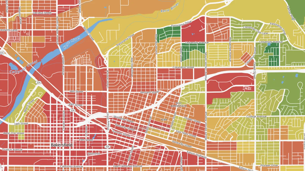 College Heights Baker Street, Bakersfield, CA Map of Assault Rates