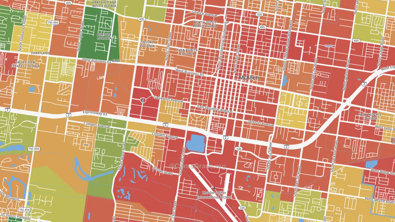 College Heights, McAllen, TX Map of Assault Rates