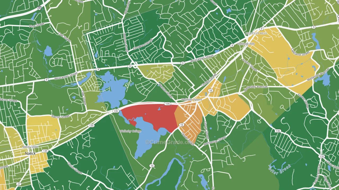 College Heights, Wellesley, MA Map of Assault Rates