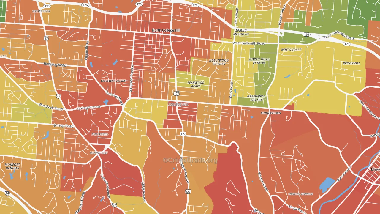 College Hill, Cincinnati, OH Map of Assault Rates