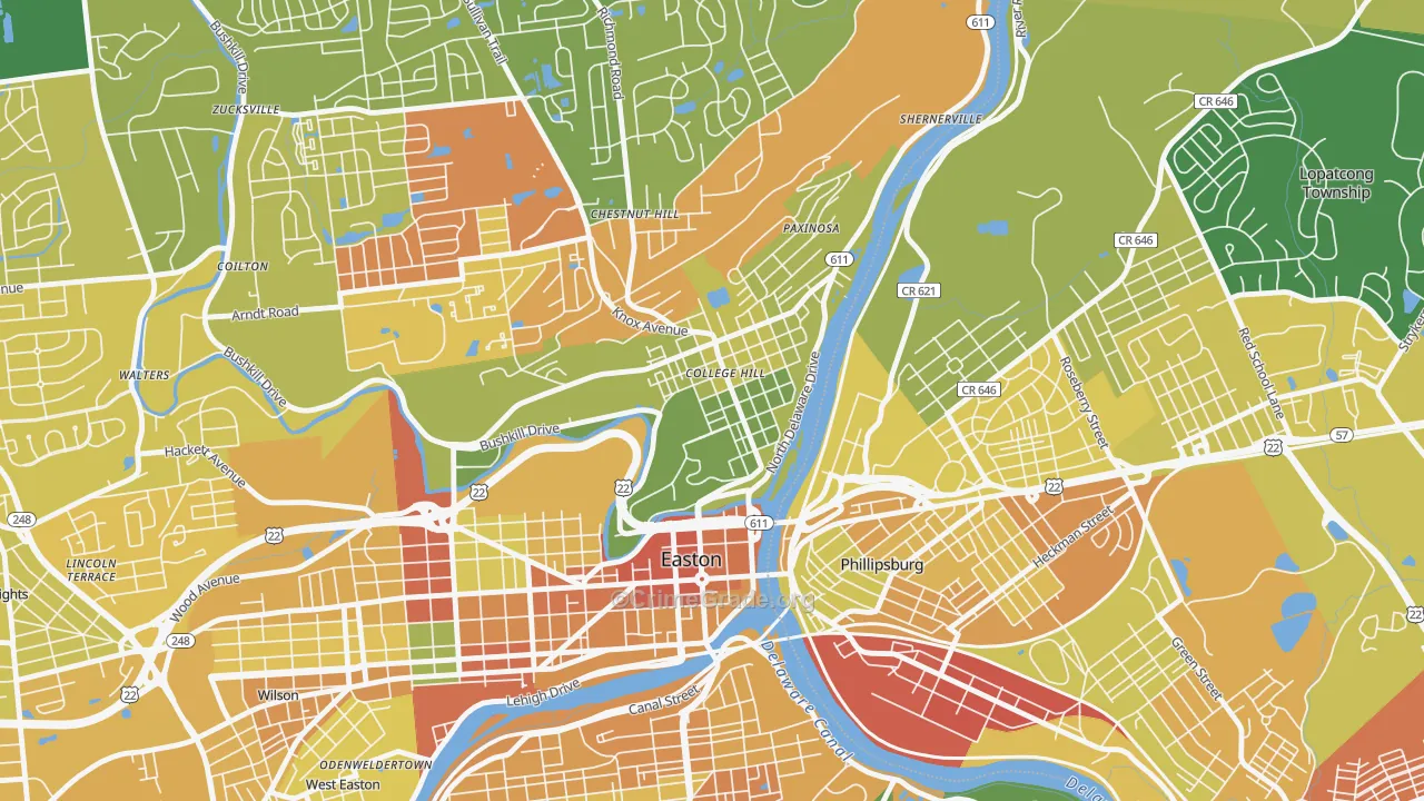 College Hill, Easton, PA Map of Assault Rates