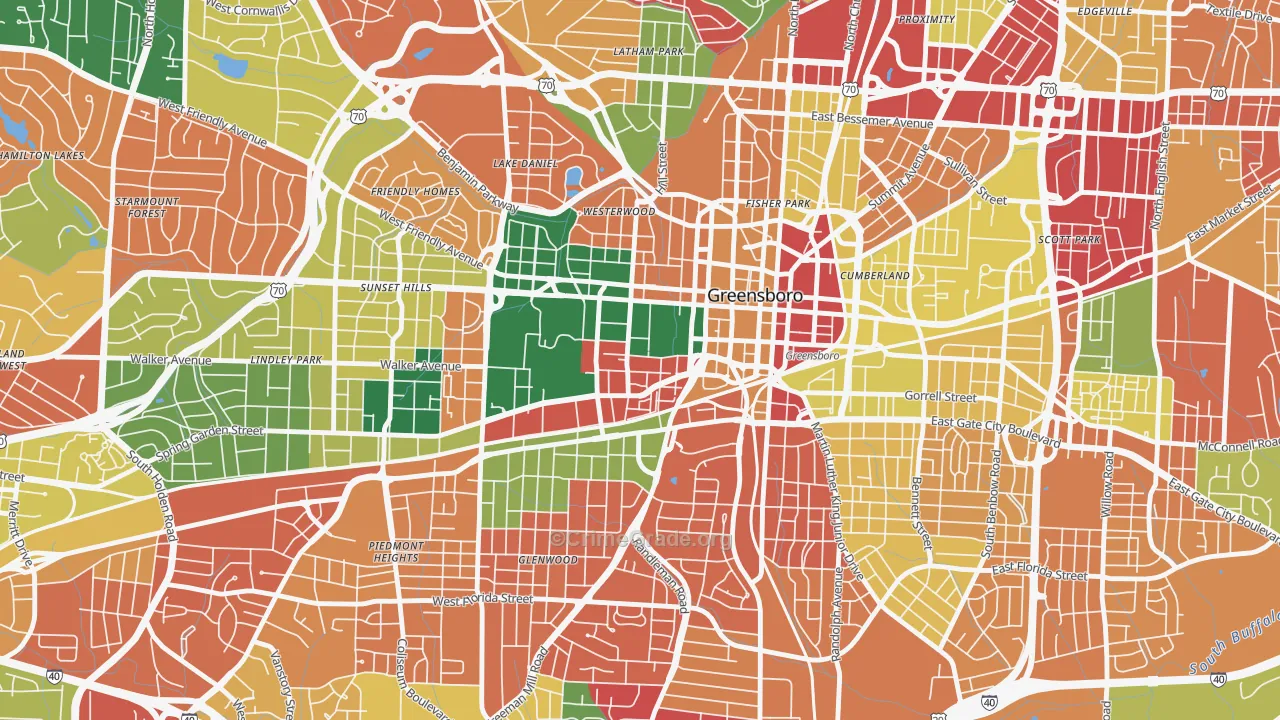 College Hill, Greensboro, NC Map of Assault Rates