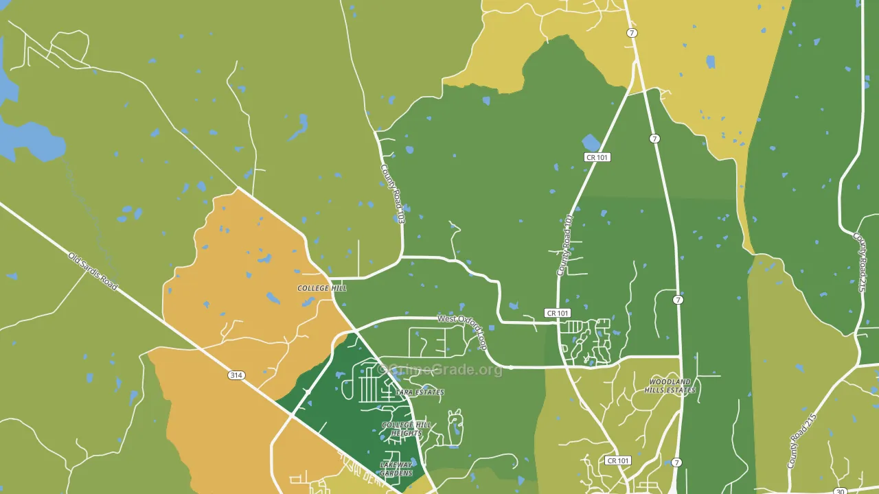 College Hill, MS Map of Assault Rates